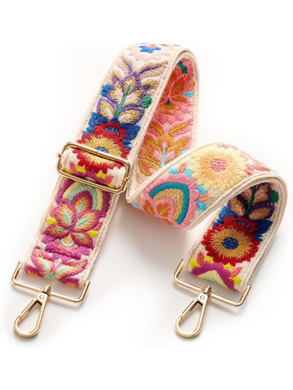 Colorful Boho Embroidered Crochet Purse Strap | Adjustable Crossbody Bag Strap